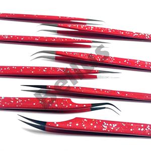 Pince à cils rouge personnalisée pince à épiler en acier inoxydable à pointe en fibre outil de beauté avec logo privé - Product Image 5