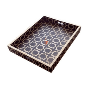 Bandeja decorativa con incrustaciones de hueso hecha a mano con un diseño artístico único a precios de mayorista desde India. - Product Image 2