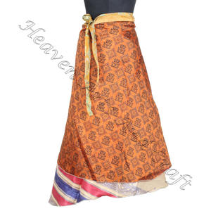 Indian Summer Stylish Silk Sari Wrap <b>Skirt</b> <b>Women</b> Wear Vintage Silk Sari Long Length Wrap Around <b>Skirt</b> 2 Layer Reversible Saree - Product Image 5