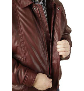 Customize Design High Demanded Stand Colar VIntage Style Genuine <b>Leather</b> Windproof Breathable <b>Long</b> Sleeve <b>Leather</b> <b>Jacket</b> For Men - Product Image 3