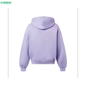 Sudadera con capucha morada sólida de la mejor calidad para hombre, con cremallera, hombros caídos, estilo casual, con bolsillo canguro, lisa y sin estampado. - Product Image 2
