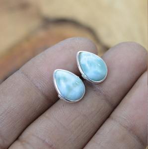 Handmade Classical Stud Earrings 925 <b>Solid</b> <b>Silver</b> Jewelry For Women 925 Sterling <b>Silver</b> Larimar Gemstone Boho Style Earrings - Product Image 2