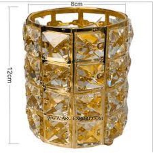 Gold Polished Metal Frame With Crystal Round Shape Votive <b>Candle</b> <b>Holder</b> Prime Quality Home and Wedding Table Ware Votives - Product Image 1