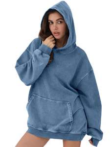 Sweat à capuche en jean délavé à l'acide unisexe surdimensionné Vintage Denim Hoodies Heavyweight Distress Washed Sweatshirt pour couple 2025 - Product Image 3