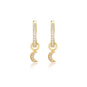 Pendientes Colgantes con Diseño de Luna y Piedra de Circonita Cúbica, Chapados en Oro, Hechos a Mano en Turquía, Joyería de Plata de Ley 925 para Bodas y Fiestas - Product Image 1