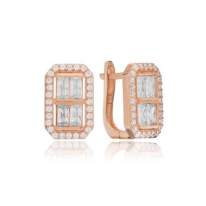 Rectangle Round and Baguette Stone Trendy <b>Back</b> <b>Earrings</b> Turkish Handmade Wholesale 925 Sterling <b>Silver</b> Jewelry - Product Image 5