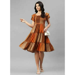 Deebaco Women's Boho Cotton Midi <b>Dress</b> Ruffle Sleeves Square Neck Layered Hem <b>Elastic</b> Waist A-Line Loose Fit Daily Wear Spring - Product Image 5