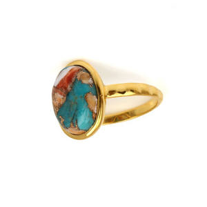 Nueva llegada 18K chapado en oro sólido 925 anillo de mujer de plata esterlina Natural espinoso ostra cobre turquesa ovalado bodas fiestas - Product Image 5
