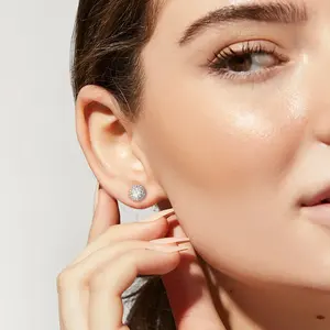 Pendientes de Lujo con Moissanita de 1ct VVS, Plata de Ley 925, Diseño de Flor con Halo de Diamantes, para Hombre y Mujer, con Certificado GRA - Product Image 3