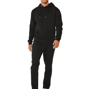 Survêtement de jogging 100% coton personnalisé pour hommes, ensemble sweat à capuche et pantalon de survêtement avec motif uni, survêtements pour l'hiver - Product Image 1