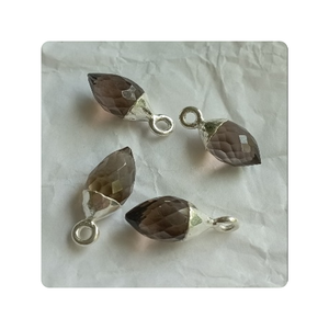 Quartz fumé olive à facettes Charm en argent 925 Lunette artisanale Liens de pierres précieuses dans un cadre en argent sterling - Product Image 1