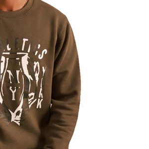 Sweat-shirt à col rond pour homme personnalisé, vert olive, avec poche, coupe classique, en coton tricoté, vêtement décontracté d'automne, 220g - Product Image 6