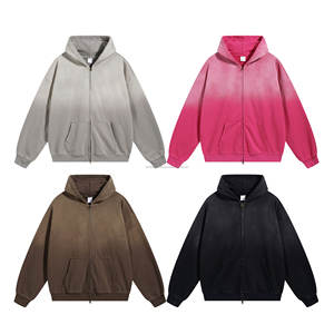Sudadera con Capucha de Alta Calidad de 450 g/m², Estilo Retro Urbano para Hombre, Talla Grande, Degradado, Lavado Ácido, Felpa Francesa, Tinte Personalizado por Pulverización, Otoño, Color Sólido - Product Image 2