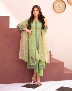 ชุดส่าหรีผ้าชีฟองเรียบง่ายสไตล์บอลลีวูด ดีไซน์เนอร์อินเดีย-ปากีสถาน ชุดปัญจาบ ดอติ สำหรับงานเลี้ยงตอนเย็น คอลเลคชั่นวันอีด - Product Image 5