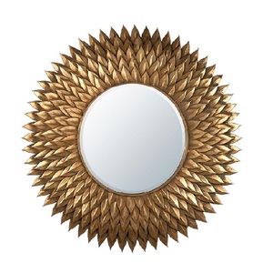 Modern 3D Wall Decorative <b>Round</b> Metal Leaves <b>Mirror</b> Golden Colour for Home Decor <b>Bathroom</b> Living Room Bedroom Nursery Entryway - Product Image 4