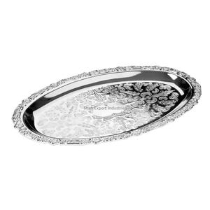 Oval Shape Metal Tabletop Food Serving <b>Tray</b> With Handle Silver Plated for Restaurant Food and <b>Drinks</b> Serving <b>Tray</b> - Product Image 5