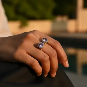 Bague en argent 925 avec améthyste, géométrique, minimaliste, tendance, bijou en pierre naturelle certifiée, unisexe, pour usage quotidien, sertissage clos - Product Image 3