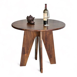 Table à manger ronde en bois d'acacia 90 cm, pieds en forme de A, assemblée, extensible, pour la maison ou le bureau - Product Image 1
