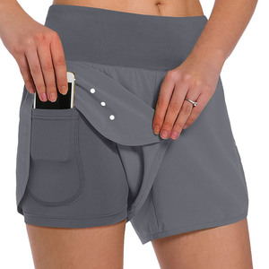 Short de yoga respirant et écologique en spandex/nylon pour femme, dos nu, motif à carreaux, anti-rides, extensible et à séchage rapide - Product Image 4