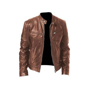 Veste en cuir pour homme, col décontracté, style moto - Product Image 5
