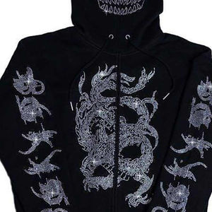 เสื้อฮู้ดฮิปฮอปทรงโอเวอร์ไซส์ ประดับเพชรเทียม สำหรับผู้ชาย กันลม เป็นมิตรกับสิ่งแวดล้อม ดีไซน์เพชรระยิบระยับ สไตล์สตรีทแวร์ทันสมัย - Product Image 2