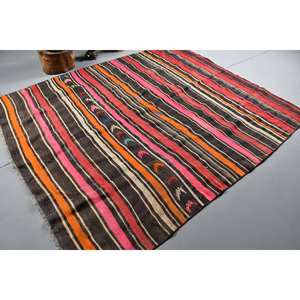 Tapis traditionnel en laine marron 6.6x7.8 pieds fait à la main Vintage turc Patchwork Rectangle Latex pour adolescent chevet couloir tapis marron - Product Image 3
