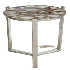 Table de meuble unique avec dessus en marbre décorative pour meubles de maison, d'hôtel et de restaurant Tables de forme ronde en métal fini argenté - Product Image 1