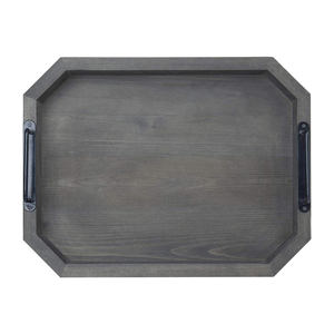 Plateau de service artisanal vintage en bois de pin gris avec poignées en métal décor de bureau à domicile fabricant indien exportateur meilleur prix - Product Image 4