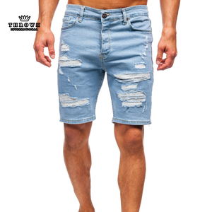 Pantalones cortos vaqueros desgastados transpirables de alta calidad 100% al por mayor logotipo personalizado azul cielo ropa de calle ropa activa Cristal de moda - Product Image 6