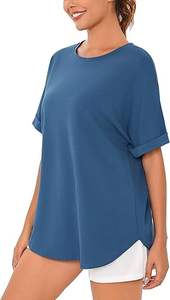 เสื้อยืดคอกลมแขนสั้นทรงหลวมสีน้ำเงินของผู้หญิงผ้าแคนวาสแฟชันลำลองฤดูร้อนพิมพ์โลโก้ออกแบบได้ตามต้องการ - Product Image 3