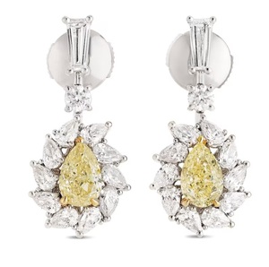 Goujons en diamant CVD certifiés GIA, taille poire jaune, halo en or blanc 14 carats avec clarté VS1, cadeaux plaqués or - Product Image 1