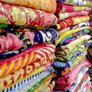 New Winter Baby Quilt Handmade Kantha Vintage Design Indian Fish Block Print Reversible Cotton Home <b>Bedding</b> Throw - Product Image 1