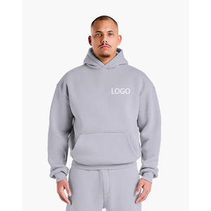 <b>Mens</b> Light <b>Grey</b> Hooded <b>Sweatshirt</b> Custom Logo Heavyweight Long Sleeve Pullover Hoodie Trackstar OEM Private Label - Product Image 1