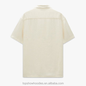 เสื้อเชิ้ตลำลองแขนสั้นสำหรับผู้ชายผ้าฝ้ายออร์แกนิก100% ป้องกันริ้วรอยระบายอากาศได้ดีเสื้อคอวีแบบปรับแต่งได้ - Product Image 5