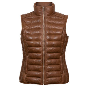 Chaleco informal de piel de oveja para mujer al por mayor, chaleco de piel auténtica a la moda con logotipo personalizado y cuello levantado, venta al por mayor para primavera y otoño - Product Image 1