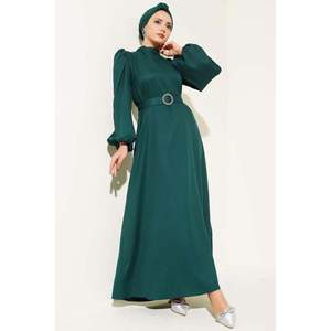 Robe évasée ceinturée à manches ballon Émeraude - Product Image 4