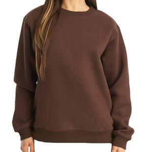 High Quality Women's Oversized <b>Brown</b> Sweatshirt for Autumn Workouts Long Crew Ribbed Hoodie Front Logo Casual for Winter Gym - Product Image 1
