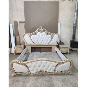 Cama Clásica de Diseño Francés, Estilo Europeo Antiguo, Madera Maciza, Acabado en Caoba Blanca Duco, Modelo 142 - Product Image 2