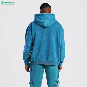 เสื้อฮู้ดดี้ผู้ชายทรงโอเวอร์ไซส์ ย้อมสีแบบ Garment Dyed ซิปหน้า สีพื้น ผ้าฝ้ายเฟรนช์เทอร์รี่ สวมใส่สบายๆ สำหรับฤดูใบไม้ร่วง - Product Image 3