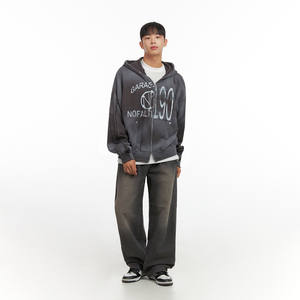 2025 nouvelle mode personnalisé solide poids lourd blanc hommes à capuche de haute qualité surdimensionné goutte épaule acide lavage fermeture éclair à capuche hommes - Product Image 2