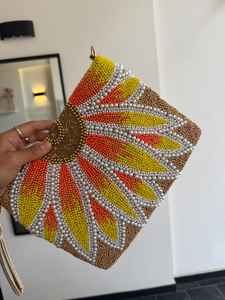 VLemon Unique Yellow Lemon Glass Beaded <b>Clutch</b> Purse with Customized Design for Summer Vacation <b>White</b> <b>Bag</b> and Assortments - Product Image 3