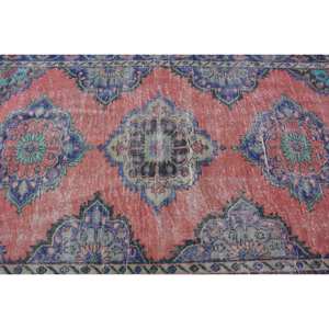 Alfombra turca Vintage clásica naranja azul diseño de retazos 4,4x11,8 pies rectángulo 10mm tejido Jacquard de látex de lana para pasillo de coche - Product Image 5