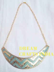 Phụ Nữ Brass Vòng Cổ Set Tay Dệt Kim Nửa Trăng Ấn Độ Tuyên Bố Vàng Choker Chì Miễn Phí Tất Cả Các Đầy Màu <span class=keywords><strong>S</strong></span>ắc Có Thể Điều Chỉnh Chunky Dây Chuyền - Product Image 2