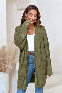 เสื้อสเวตเตอร์คาร์ดิแกนแขนยาวเปิดด้านหน้าสำหรับผู้หญิงเสื้อหนาวทรงหลวมลำลองมีกระเป๋าสำหรับฤดูใบไม้ร่วง - Product Image 4