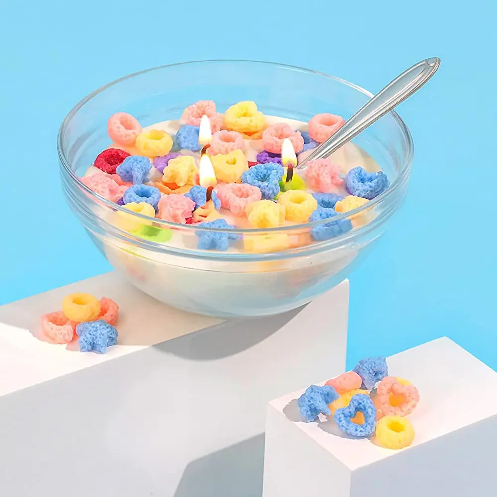 Huaming Custom Creative Cereal Bowl Candle Simulation Food Candle Three-Core Soy Wax Glass Jar Scented Candle With Metal Spoon