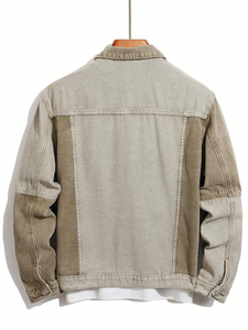 Veste en jean décontractée vintage urbaine à manches longues pour homme avec col montant et fermeture à boutons personnalisable sur le devant - Product Image 6