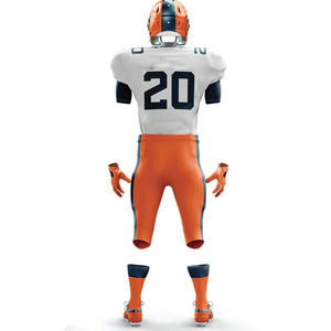 Custom American <b>Football</b> Uniform White Orange <b>Navy</b> Short Sublimated Breathable Team Gear Full Set Helmet Jersey Pants <b>Socks</b> - Product Image 3