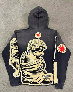 Customize Patch <b>Zip</b> <b>Up</b> <b>Hoodie</b> Fully Letter Print Patch Acid Wash Unisex <b>Hoodie</b> Casualwear DTG Printed Distress <b>Hoodie</b> 2025 - Product Image 2