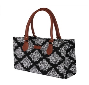 Bolso de mano de lujo Jacquard negro blanco para mujer hecho a mano India recién llegado tela teñida de hilo tejido transpirable tapicería - Product Image 1
