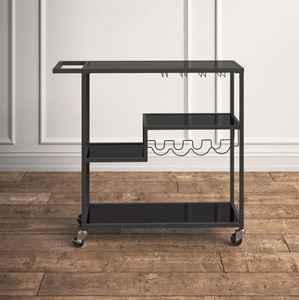 Chariot de bar à vin créatif en bois et acier pour la restauration à domicile, hôtel, restaurant, cuisine, chariot de service à vin et porte-verres - Product Image 4